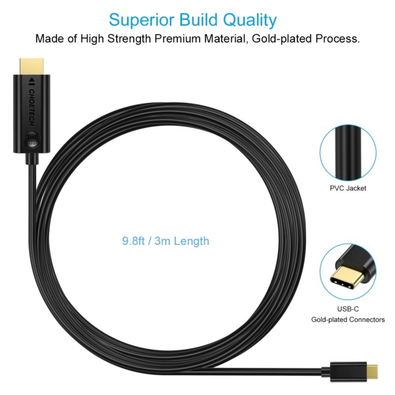 (3)choetech Usb C To Hdmi 4k30hz 3m Pvc Cable