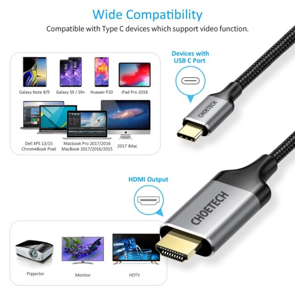 Choetech Usb C To Hdmi 2m Nylon Cable (4)