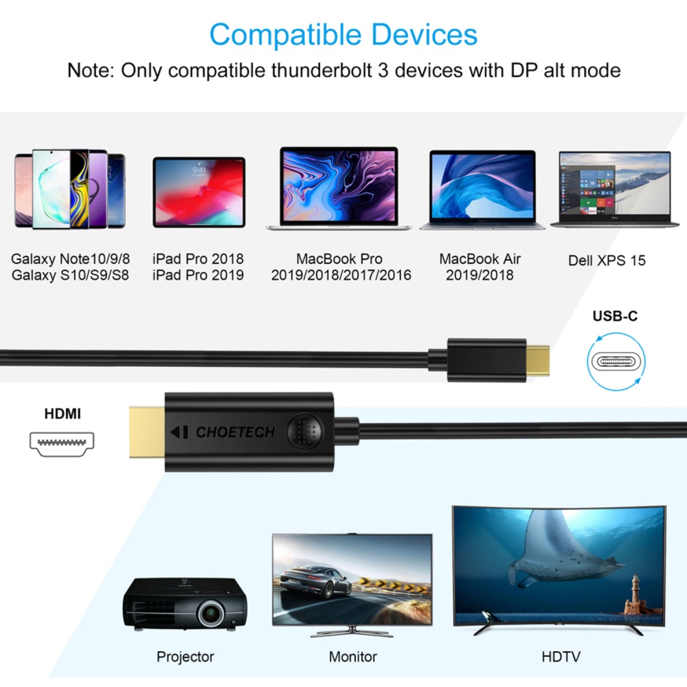 Xch 0030bk V1 choetech Usb C To Hdmi 4k30hz 3m Pvc Cable