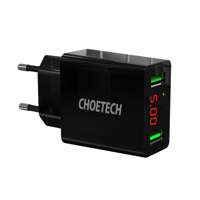 Bộ Sạc Tường 2 Cổng Usb A Có Màn Hình Kỹ Thuật Số Choetech Mã C0028 (1)