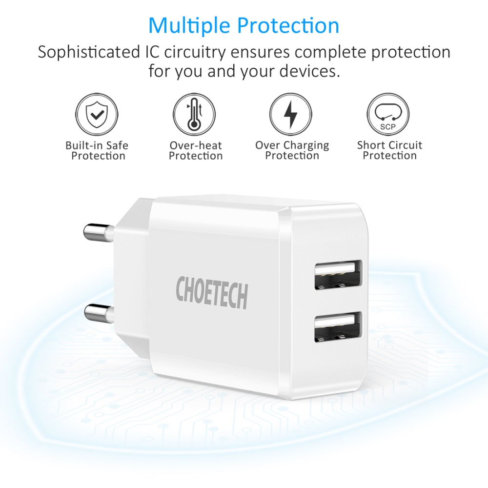 Cốc Sạc 2 Cổng Sạc Usb A 10w Choetech Mã C0030 (3)