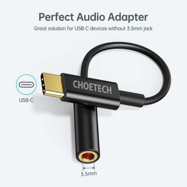 Cáp Chuyển đổi Usb C Sang 3.5mm Female Audio Choetech Aux003–bk (hàng Chính Hãng) (6)