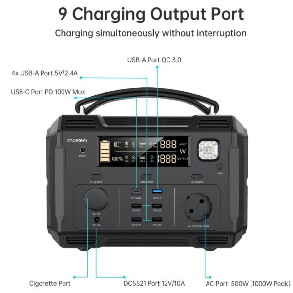 Trạm Sạc điện Dự Phòng Di động Choetech Bs004 Công Suất 500w Dung Lượng 134400mah (hàng Chính Hãng) (1)