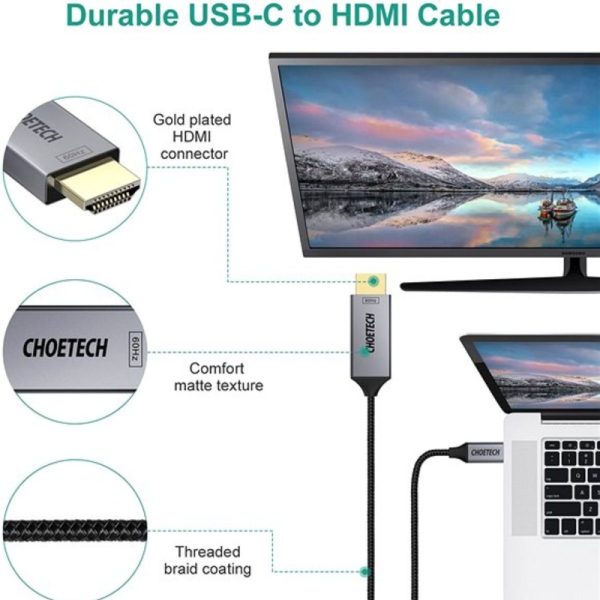 Cáp Chuyển Type C Sang Hdmi 4k Dài 1.8m Choetech Xch 1804 (hàng Chính Hãng) (3)