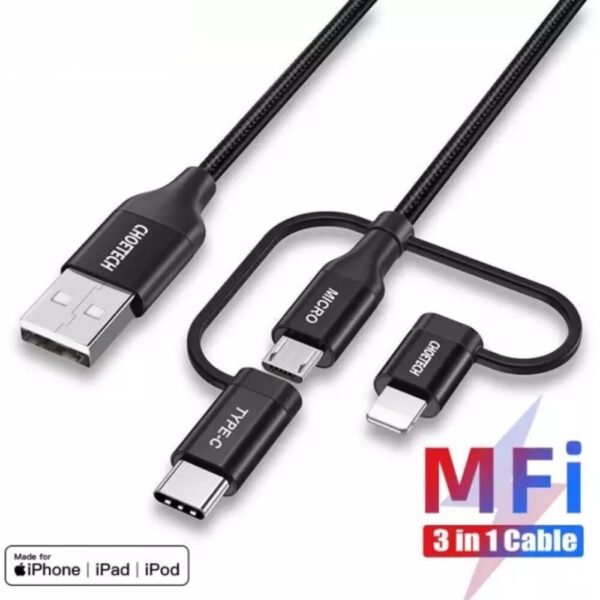 Cáp Sạc Nhanh Mfi 3 In 1 Choetech Ip0030 (usb To Linghtning+ Micro+ Type C) Dài 1.2m Hàng Chính Hãng (10)