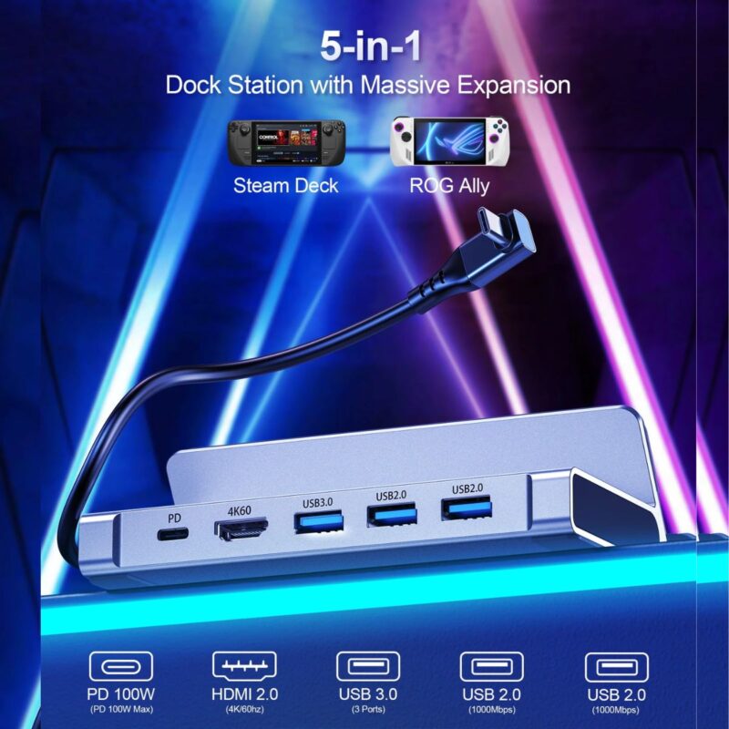 Bộ Hub chuyển đổi 5in1 Choetech HUB-M77 Docking Station (HDMI 4K60Hz + USB*3 + PD100W) dùng cho điện thoại, máy tính bảng và thiết bị chơi game- Hàng chính hãng