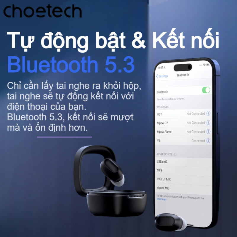 Tai Nghe Không Dây Choetech BH-T23 TWS True Wireless Earbuds (Bluetooth V5.3, thời gian chờ 30 giờ)- Hàng chính hãng