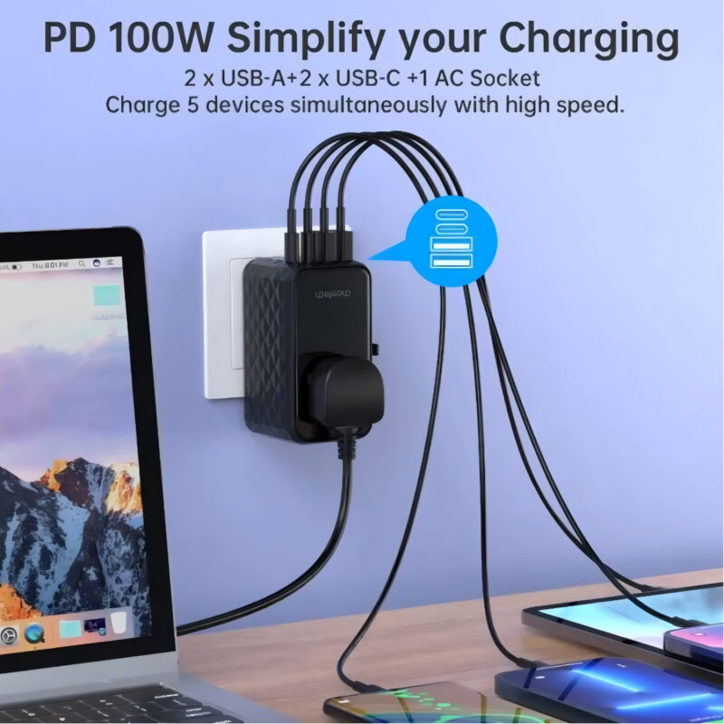 Củ sạc du lịch đa năng Gan 100W Choetech PD6028 (2 USB C+ 2 USB A)- Hàng chính hãng