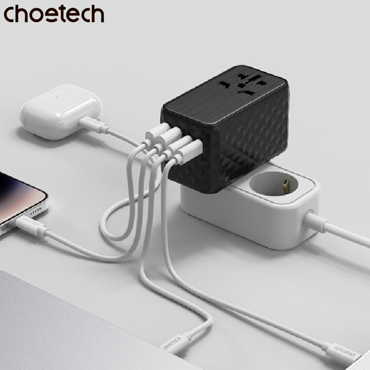 Củ sạc du lịch đa năng Gan 100W Choetech PD6028 (2 USB C+ 2 USB A)- Hàng chính hãng