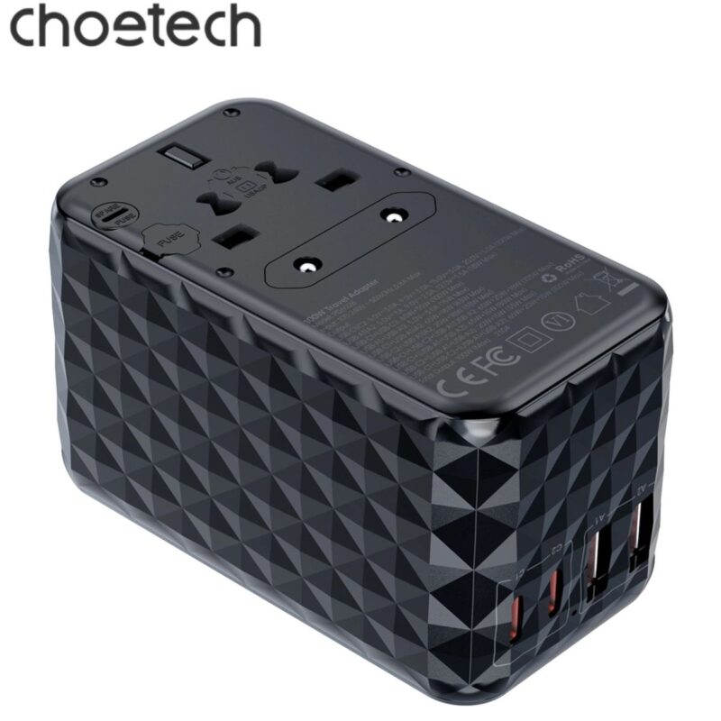 Củ sạc du lịch đa năng Gan 100W Choetech PD6028 (2 USB C+ 2 USB A)- Hàng chính hãng