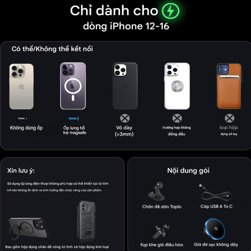 Bộ giá đỡ điện thoại magsafe 2 in 1 trên ô tô Choetech T208-F sạc nhanh công suất 15w