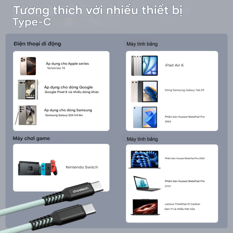 Cáp sạc nhanh Type C to Type C 100w Choetech XCC-1081 thiết kế từ tính tự cuộn tròn chống rối ( Hàng chính hãng)