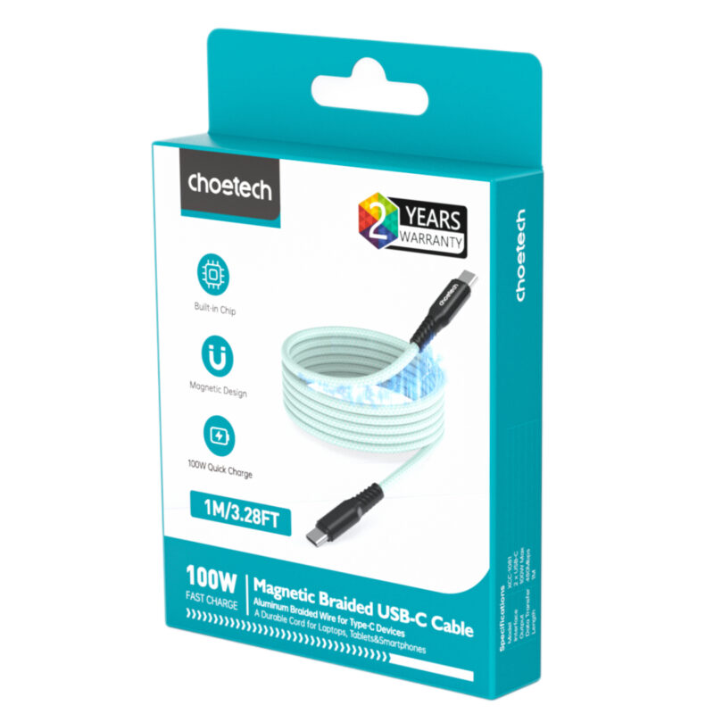 Cáp sạc nhanh Type C to Type C 100w Choetech XCC-1081 thiết kế từ tính tự cuộn tròn chống rối ( Hàng chính hãng)