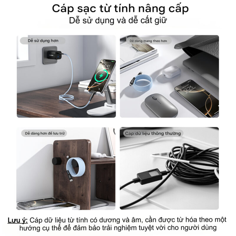 Cáp sạc nhanh Type C to Type C 100w Choetech XCC-1081 thiết kế từ tính tự cuộn tròn chống rối ( Hàng chính hãng)