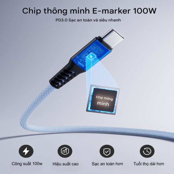 Cáp sạc nhanh Type C to Type C 100w Choetech XCC-1081 thiết kế từ tính tự cuộn tròn chống rối ( Hàng chính hãng)