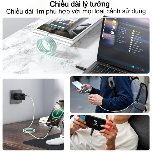 Cáp sạc nhanh Type C to Type C 100w Choetech XCC-1081 thiết kế từ tính tự cuộn tròn chống rối ( Hàng chính hãng)