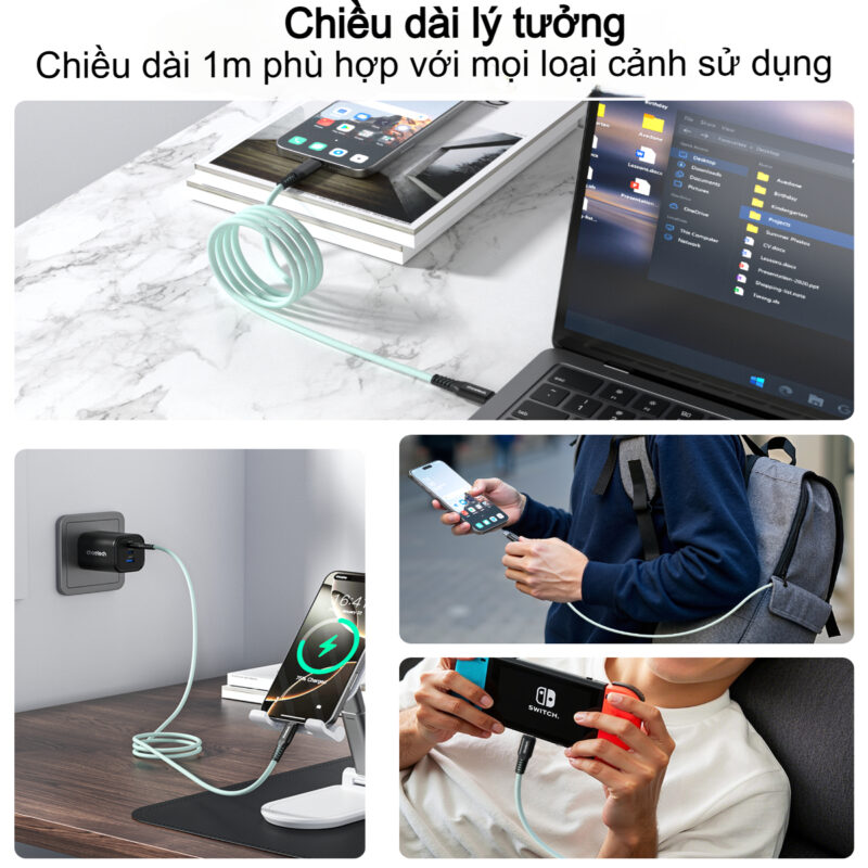 Cáp sạc nhanh Type C to Type C 100w Choetech XCC-1081 thiết kế từ tính tự cuộn tròn chống rối ( Hàng chính hãng)