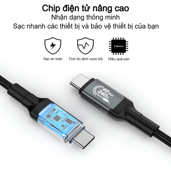 Cáp sạc nhanh Type C to Type C 240w Choetech XCC-1040 hỗ trợ truyền tải dữ liệu 8K@60Hz (Hàng chính hãng)