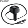 Tẩu sạc ô tô 75w Choetech TC0036 tích hợp cáp sạc rút Type C kèm đầu nối Lightning (Hàng chính hãng)