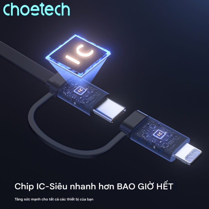Tẩu sạc ô tô 75w Choetech TC0036 tích hợp cáp sạc rút Type C kèm đầu nối Lightning (Hàng chính hãng)