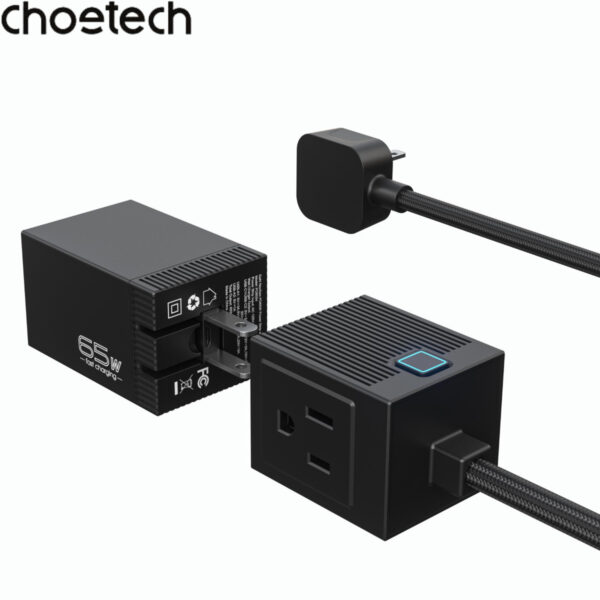 Bộ sạc nhanh GaN Pro 65w Choetech PD8054 kèm dây AC nối dài 1.5m (Hàng chính hãng)