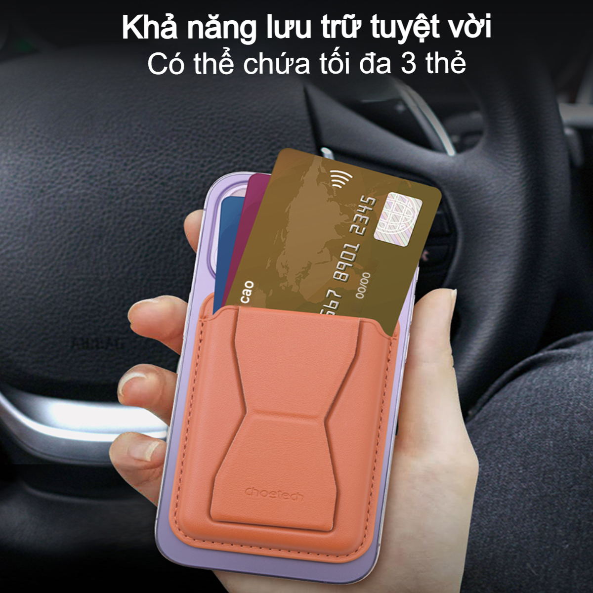 Case đựng thẻ kiêm giá đỡ từ tính Choetech PC0003 (Hàng chính hãng)