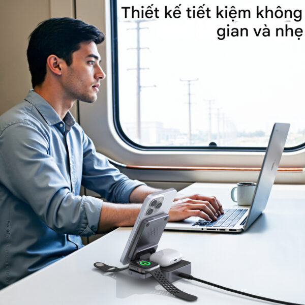 Đế sạc nhanh không dây 3 in 1 gấp gọn 15w Choetech T637 chuẩn Qi2 dùng cho iphone, airpods và apple watch (Hàng chính hãng)