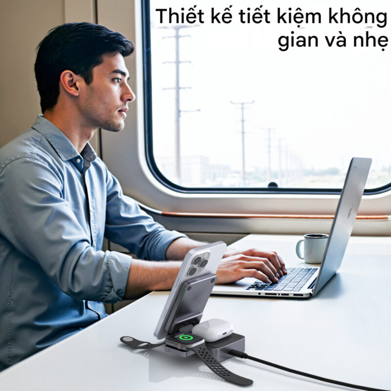 Đế sạc nhanh không dây 3 in 1 gấp gọn 15w Choetech T637 chuẩn Qi2 dùng cho iphone, airpods và apple watch (Hàng chính hãng)