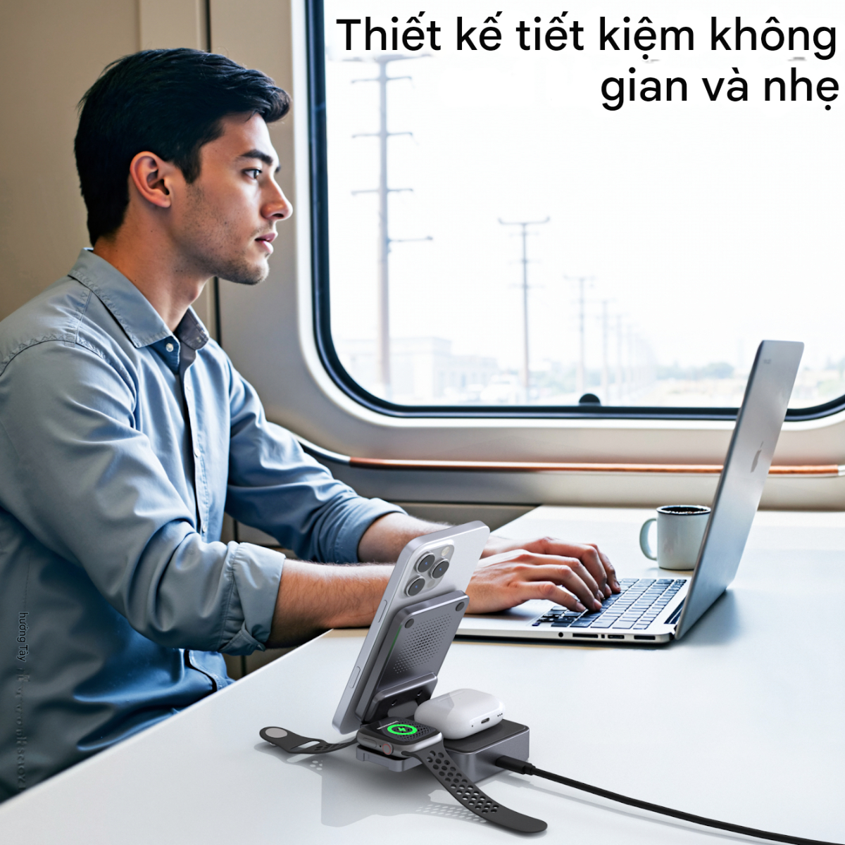 Đế sạc nhanh không dây 3 in 1 gấp gọn 15w Choetech T637 chuẩn Qi2 dùng cho iphone, airpods và apple watch (Hàng chính hãng)