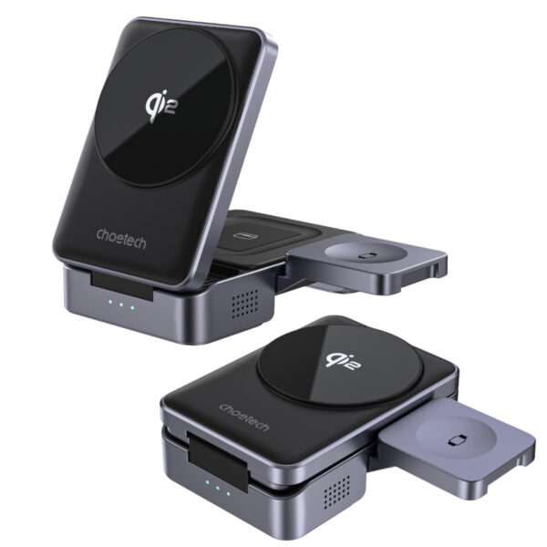 Đế sạc nhanh không dây 3 in 1 gấp gọn 15w Choetech T637 chuẩn Qi2 dùng cho iphone, airpods và apple watch (Hàng chính hãng)