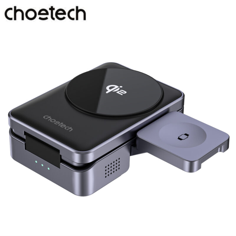 Đế sạc nhanh không dây 3 in 1 gấp gọn 15w Choetech T637 chuẩn Qi2 dùng cho iphone, airpods và apple watch (Hàng chính hãng)