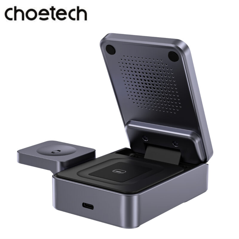 Đế sạc nhanh không dây 3 in 1 gấp gọn 15w Choetech T637 chuẩn Qi2 dùng cho iphone, airpods và apple watch (Hàng chính hãng)