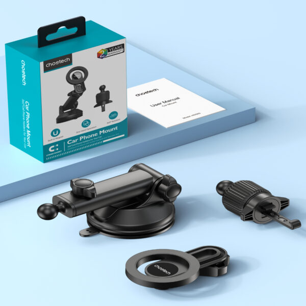 Bộ giá đỡ điện thoại hít nam cham 2in 1 Choetech H1005 dán taplo hoặc kẹp khe gió xoay 360 độ (Hàng chính hãng)