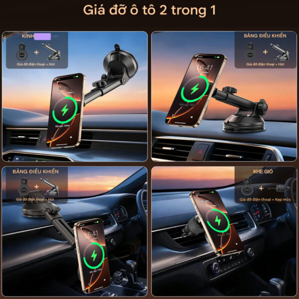 Bộ giá đỡ điện thoại hít nam cham 2in 1 Choetech H1005 dán taplo hoặc kẹp khe gió xoay 360 độ (Hàng chính hãng)