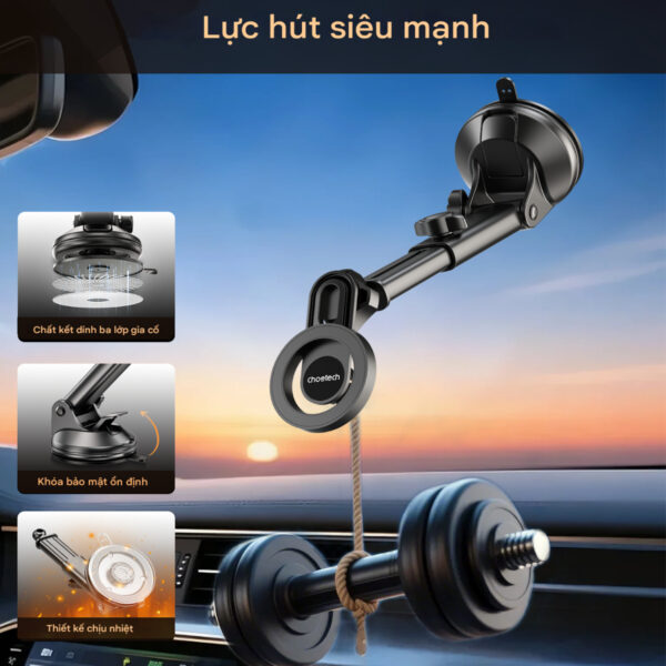 Bộ giá đỡ điện thoại hít nam cham 2in 1 Choetech H1005 dán taplo hoặc kẹp khe gió xoay 360 độ (Hàng chính hãng)