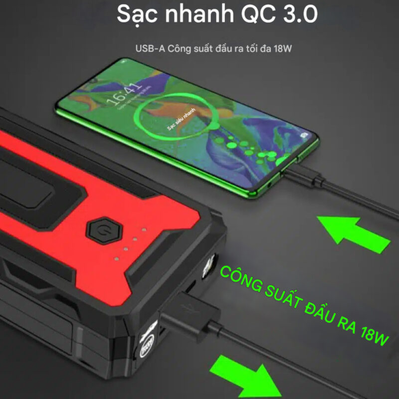 Bộ kích nguồn tô tô Choetech TC0009 2000A sạc pin cầm tay dung lượng 16000mAh tích hợp đèn led 3 chế độ (Hàng chính hãng)