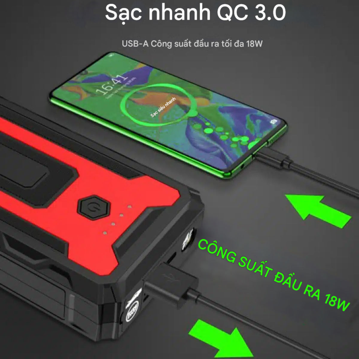 Bộ kích nguồn tô tô Choetech TC0009 2000A sạc pin cầm tay dung lượng 16000mAh tích hợp đèn led 3 chế độ (Hàng chính hãng)