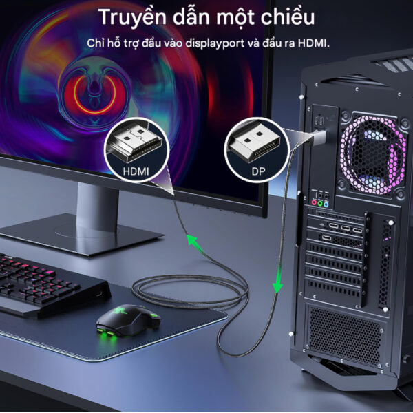Cáp chuyển DisplayPort (DP) sang HDMI 4K@60Hz Choetech XDH01 dài 2m ( Hàng chính hãng)