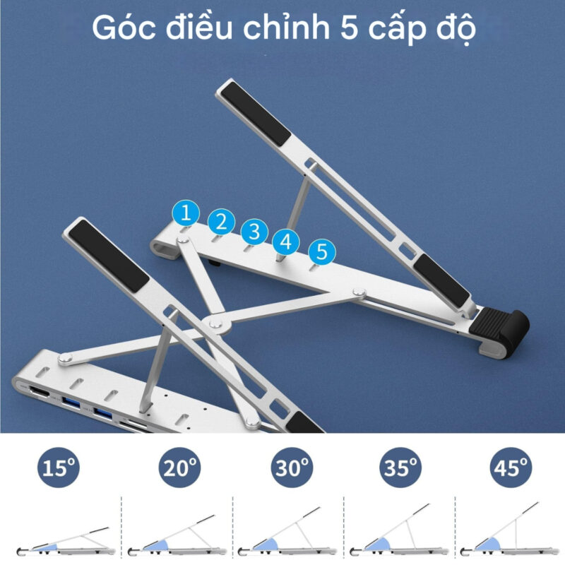Giá đỡ tích hợp Hub chuyển đổi 7 in 1 Choetech M43 có thể gấp gọn đa năng (Hàng chính hãng)