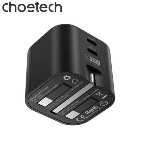 Củ sạc nhanh Gan 45w 2 cổng PD Choetech PD3066 chân cắm đa năng gấp gọn (Hàng chính hãng)