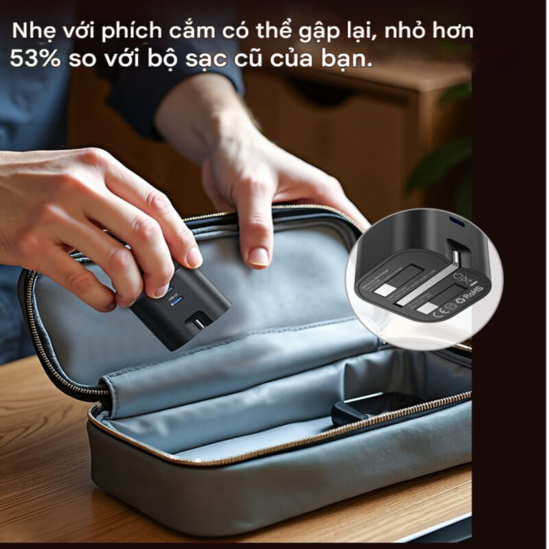 Củ sạc nhanh Gan 45w 2 cổng PD Choetech PD3066 chân cắm đa năng gấp gọn (Hàng chính hãng)