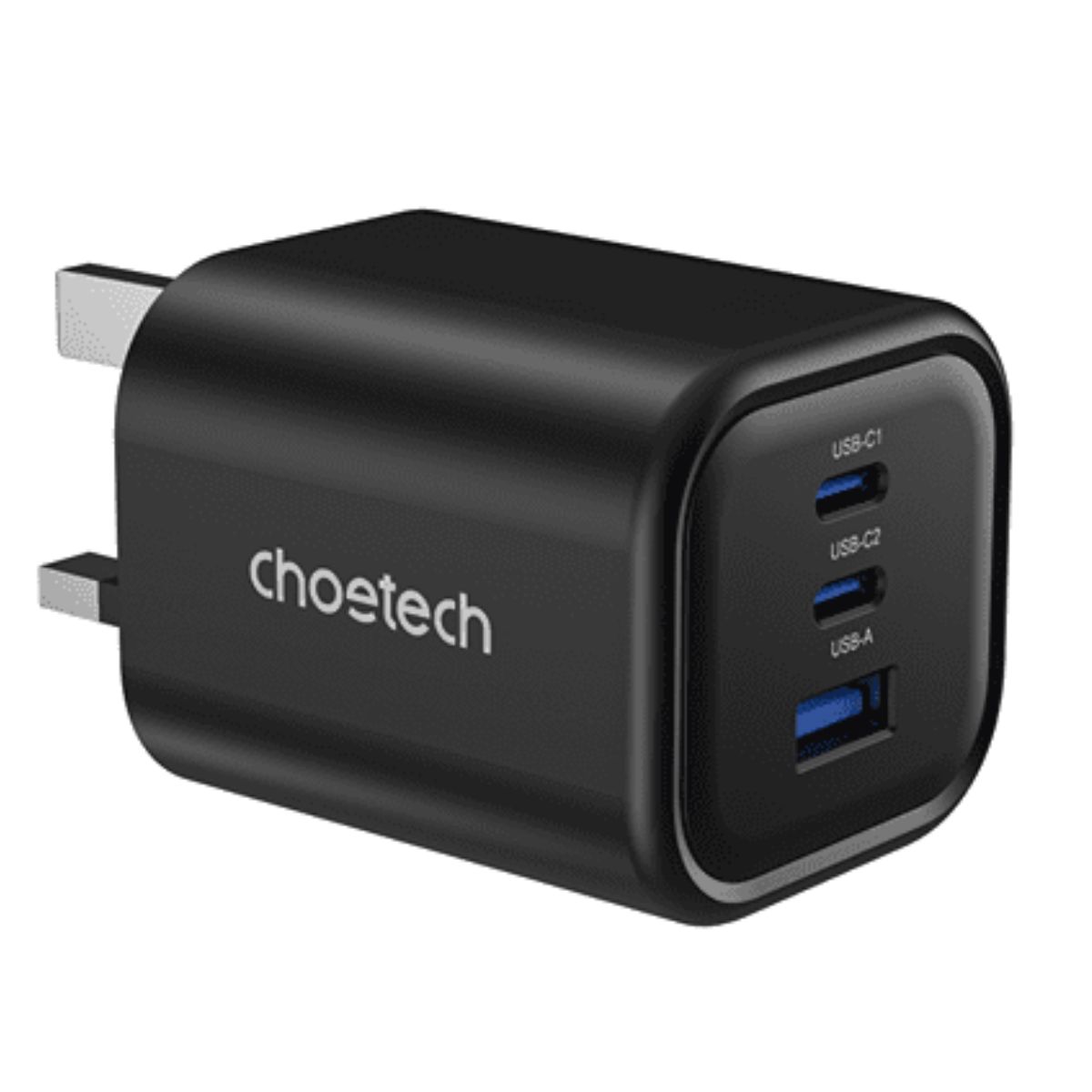 Củ sạc nhanh Gan 65w 3 cổng Choetech PD3068 (2 USB C + 1 USB A) chân cắm đa năng gấp gọn- Hàng chính hãng