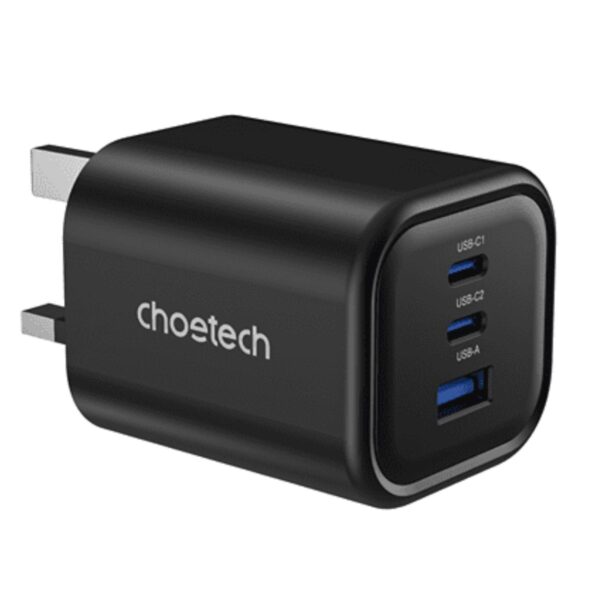 Củ sạc nhanh Gan 65w 3 cổng Choetech PD6038 (2 USB C + 1 USB A) chân cắm đa năng gấp gọn- Hàng chính hãng