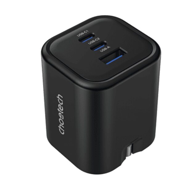 Củ sạc nhanh Gan 65w 3 cổng Choetech PD6038 (2 USB C + 1 USB A) chân cắm đa năng gấp gọn- Hàng chính hãng