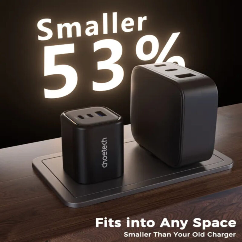 Củ sạc nhanh Gan 65w 3 cổng Choetech PD6038 (2 USB C + 1 USB A) chân cắm đa năng gấp gọn- Hàng chính hãng