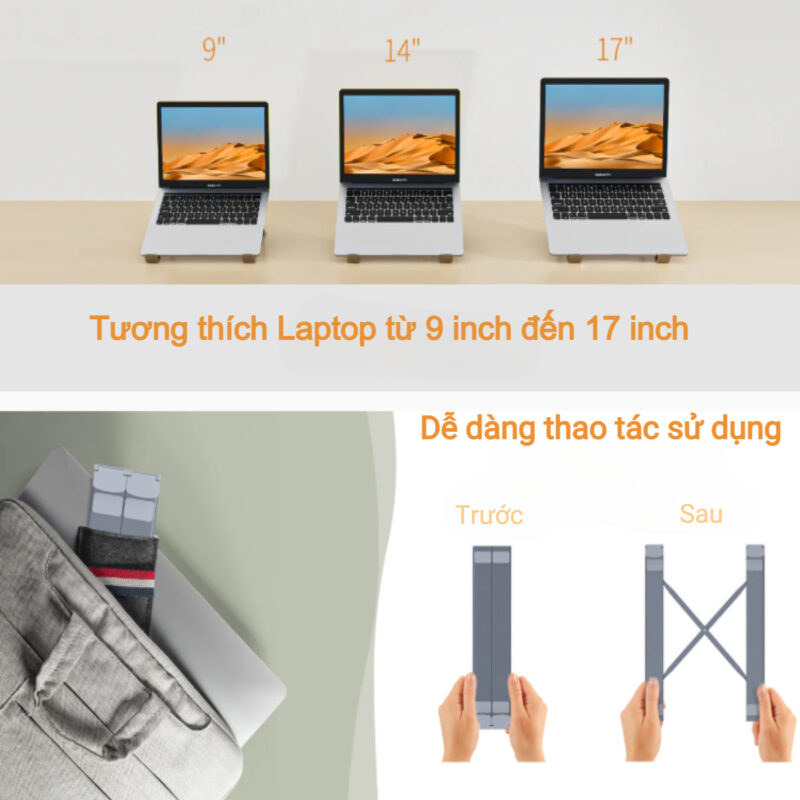 Giá đỡ laptop tản nhiệt gấp gọn Choetech H055 cho máy từ 9 đến 17 inch (Hàng chính hãng)