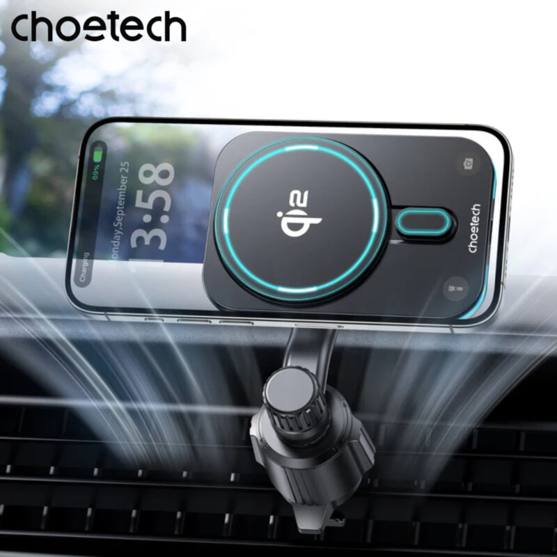 Giá đỡ sạc không dây trên ô tô Choetech T231 công suất 15w chuẩn Qi2 xoay 360 độ có tản nhiệt