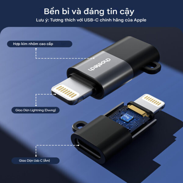 Đầu chuyển Lightning sang Type C Choetech CR-001 truyền dữ liệu và sạc nhanh (Hàng chính hãng)