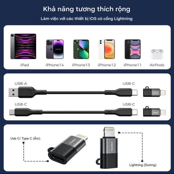 Đầu chuyển Lightning sang Type C Choetech CR-001 truyền dữ liệu và sạc nhanh ( Hàng chính hãng)