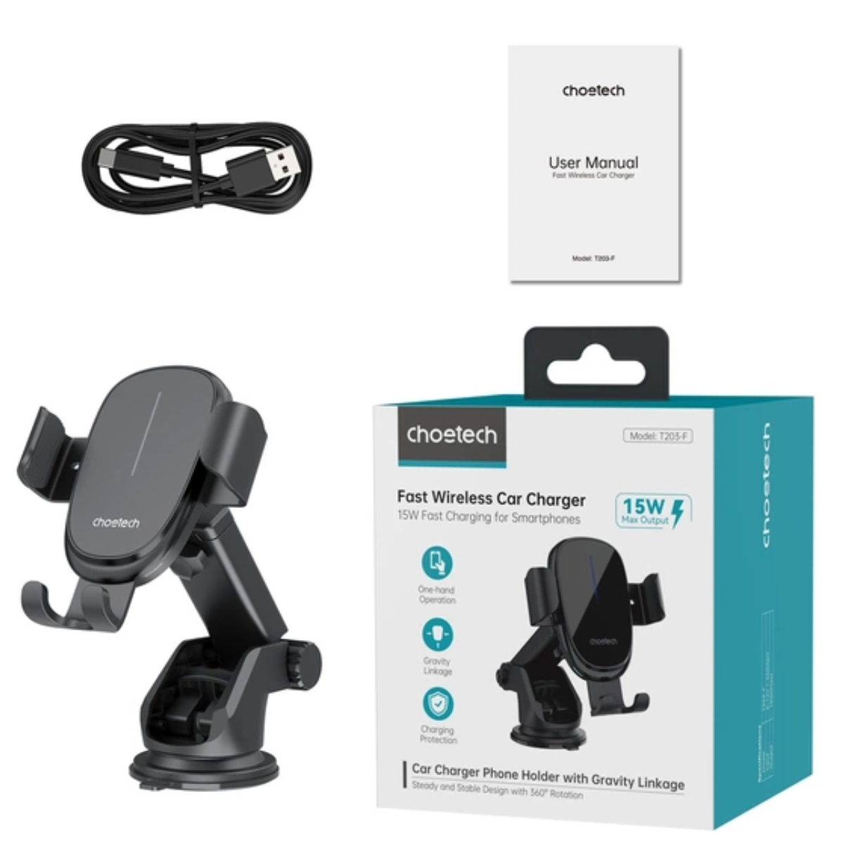 Giá đỡ điện thoại sạc không dây trên ô tô 15W Choetech T203-F (Hàng chính hãng)